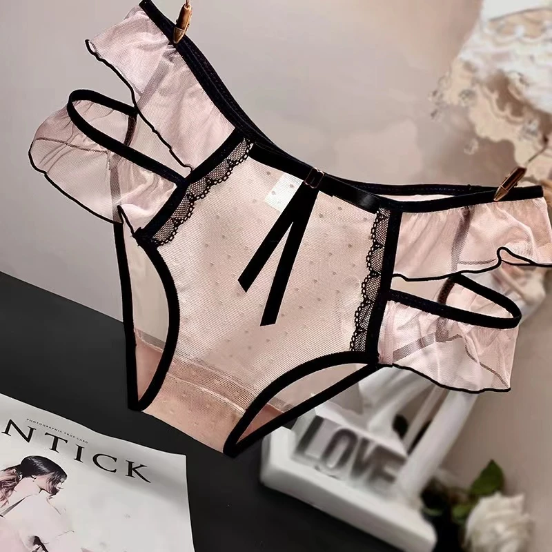 甜欲万人迷~法式性感蕾丝内裤女士纯欲波点网纱镂空低腰三角裤