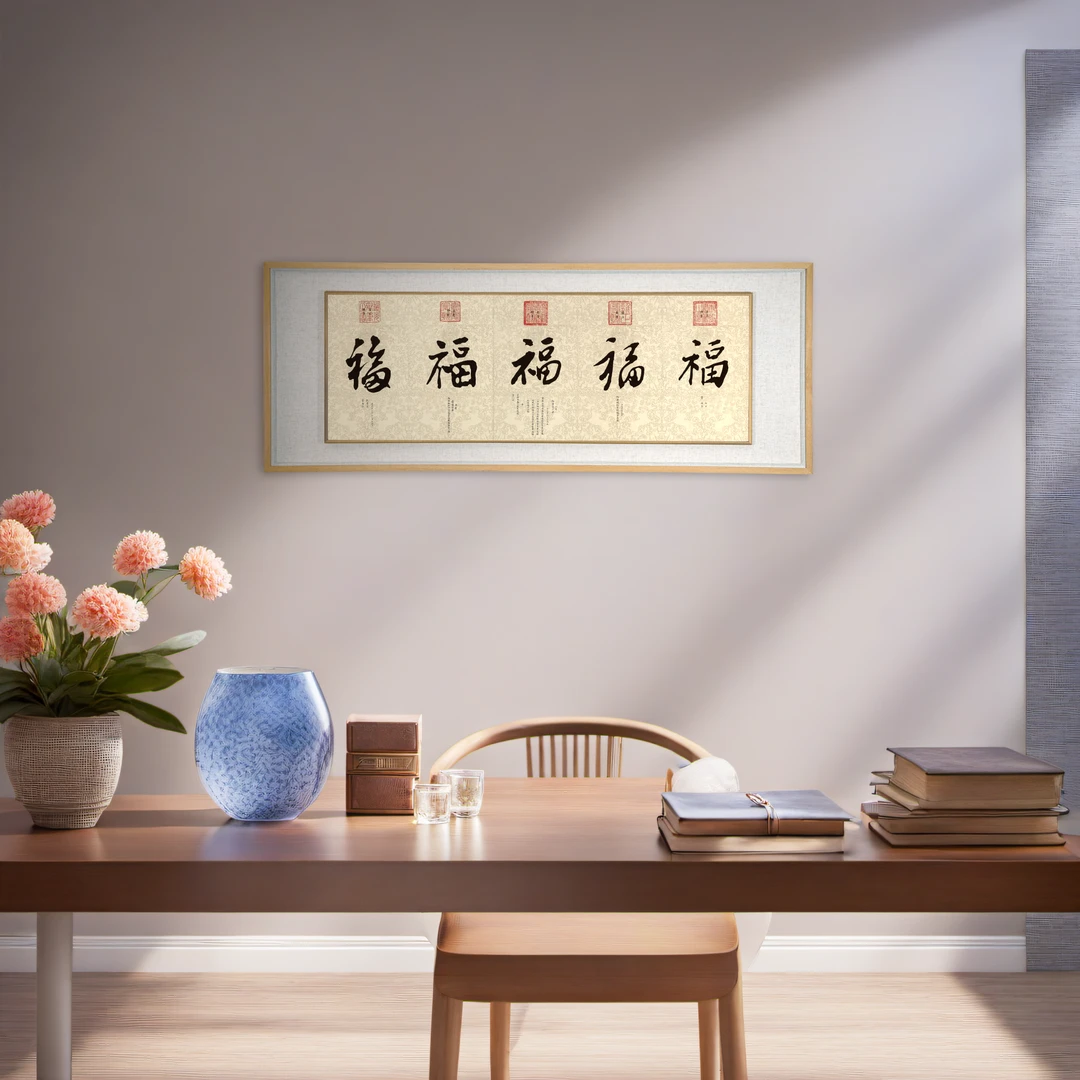 清朝皇帝【御笔五福图】45-120 五福临门名家名作书法超清复刻