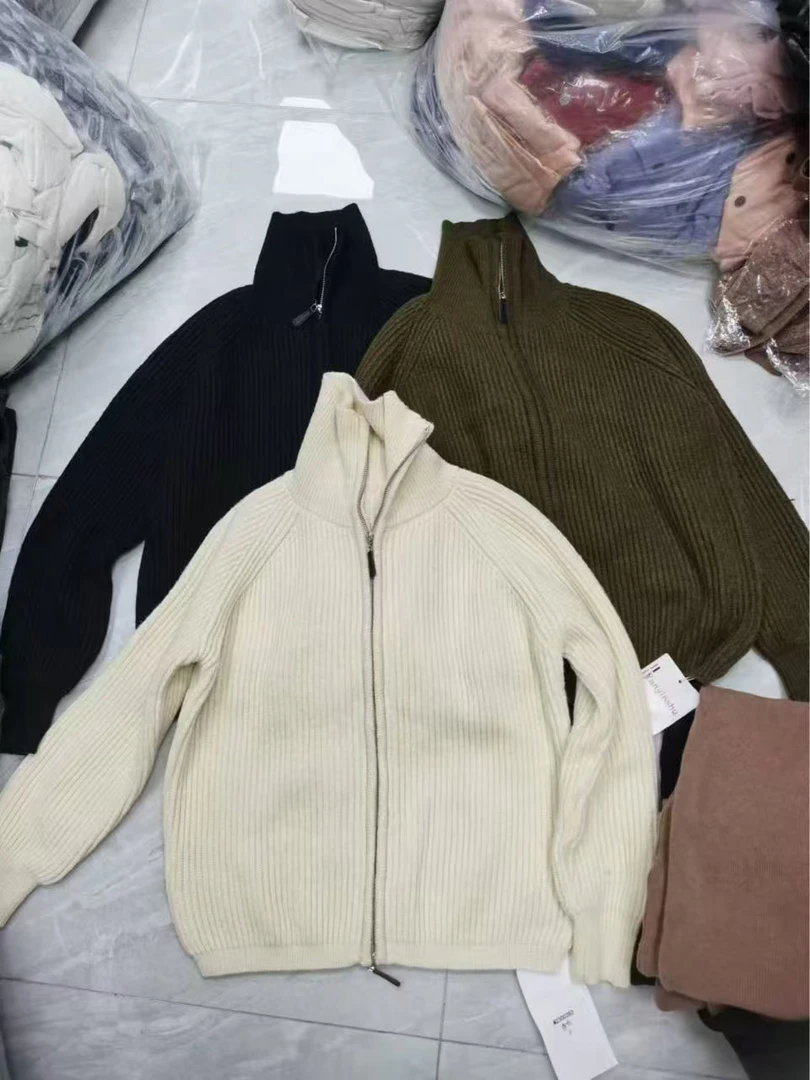 慵懒风双拉链毛衣外套女秋冬翻领针织开衫宽松外搭上衣