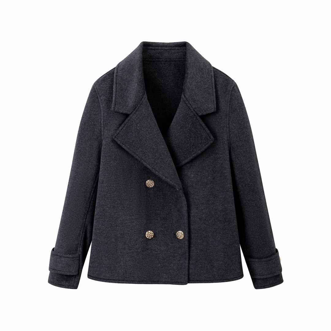 歌兰恩秋冬新款手工毛呢大衣韩版休闲小个子短款外套女K650166