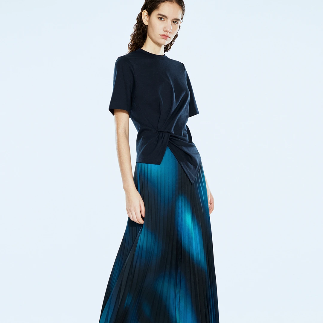 COVERINS2024夏款收腰圆领三醋酸褶皱解构上衣CC34260050