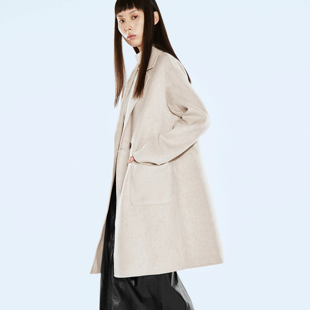 COVERINS2024冬季休闲山羊绒混纺翻驳领大衣CC34510410