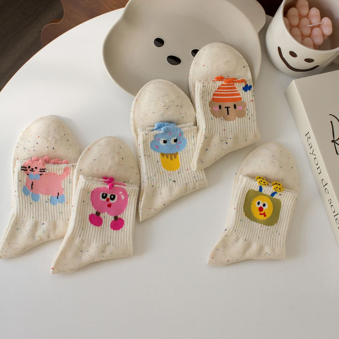 点纱女孩袜子中筒袜秋冬学生卡通百搭男孩袜可爱百搭点子纱潮袜