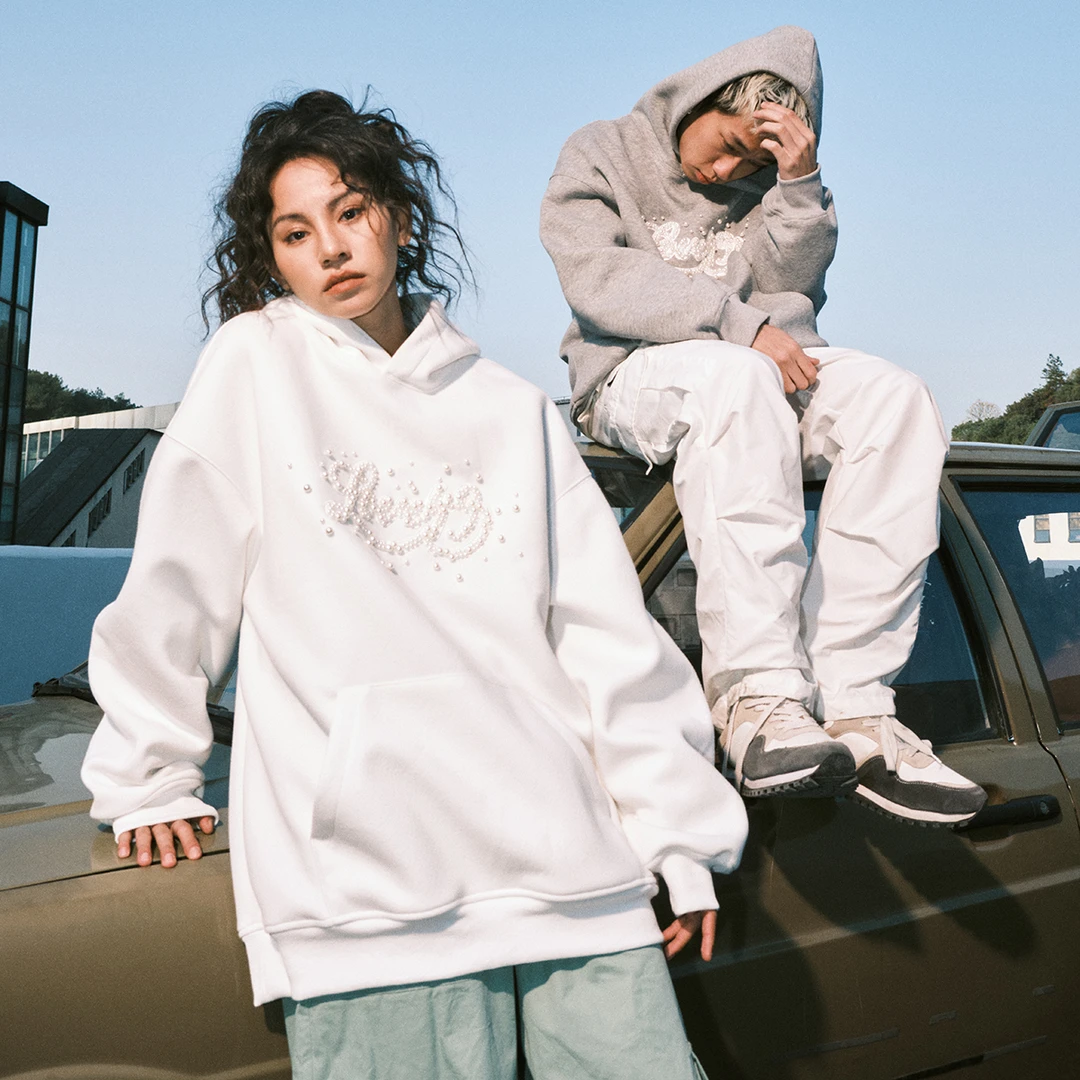 FORNINES手工钉珠高级感重磅卫衣男女国潮连帽衫春季情侣美式外套