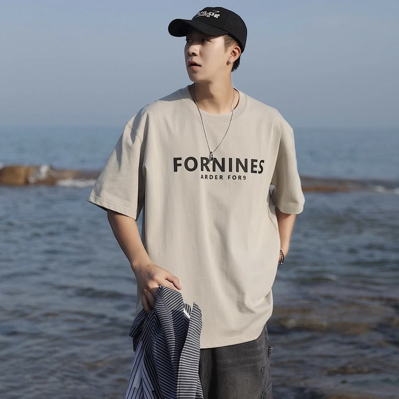 FORNINES重磅300g潮牌厚版印花短袖T恤男夏季美式半袖打底衫