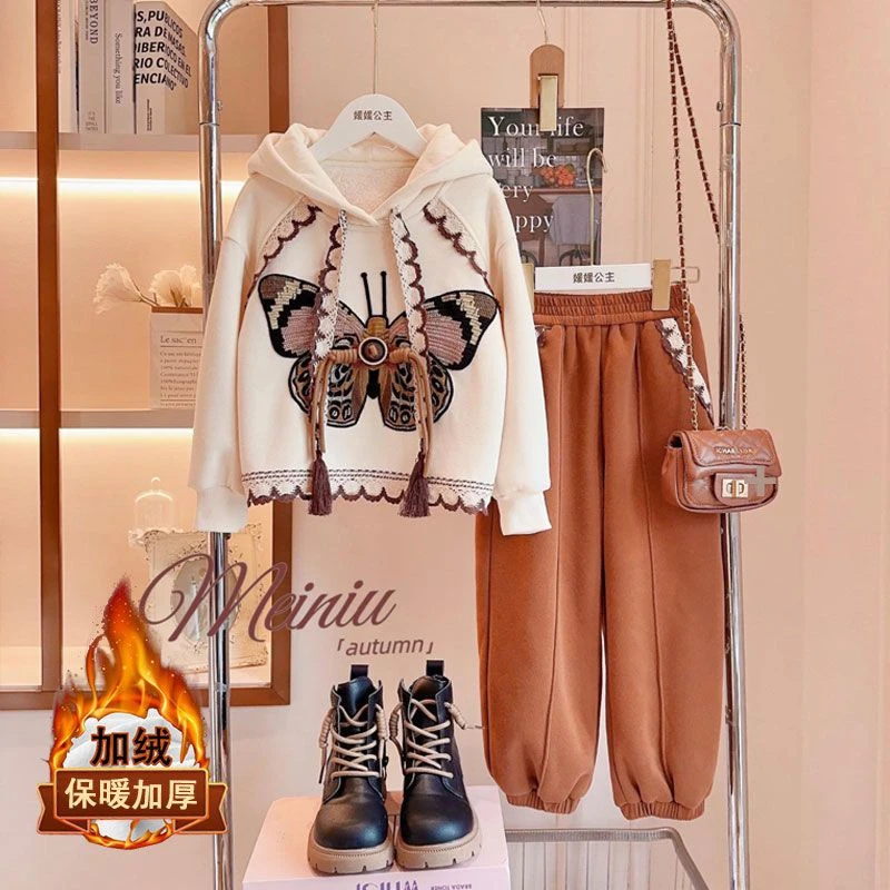 【小扬哥推荐】女童秋冬套装2024中大儿童加厚连帽休闲运动套装儿