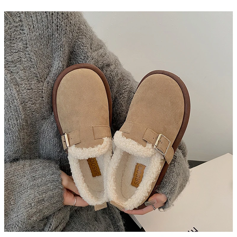 加绒勃肯鞋复古乐福鞋平底毛毛鞋女鞋外穿2024秋冬款豆豆鞋单鞋女