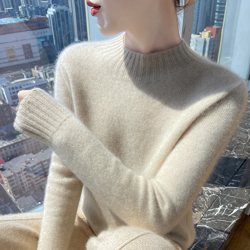 山羊绒女半高领一线成形秋冬内搭长袖打底七针中厚毛衣YR188