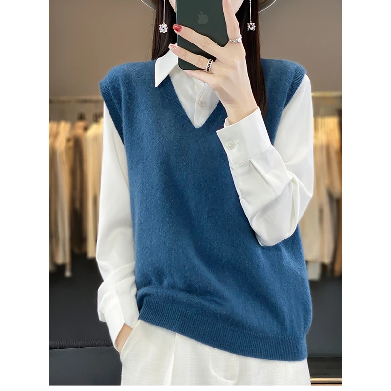 绒女24款新版V领针织马甲女秋冬叠穿羊毛背心无袖外搭RT951
