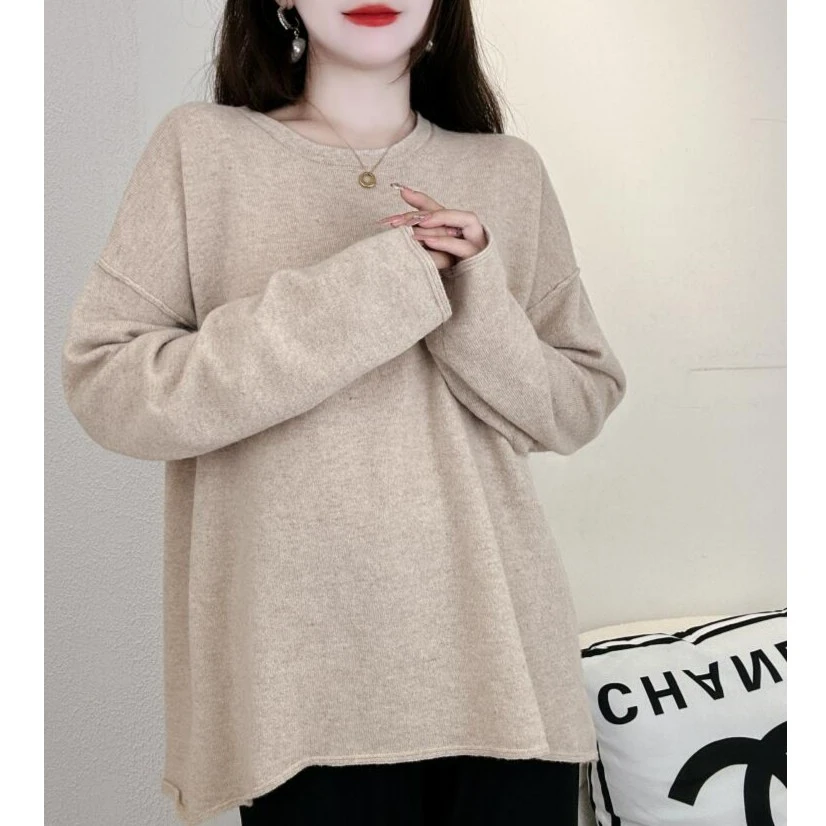 【宽松落肩袖】秋冬新款圆领纯羊毛衫女长袖时尚韩版YM130