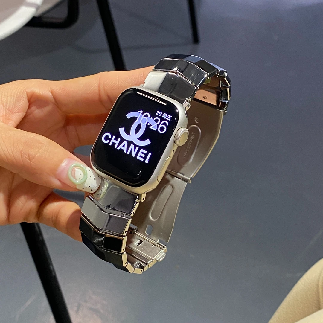表带哥适用iwatchs9金属v形加宽苹果8钢带男女高级款夏天表带手表