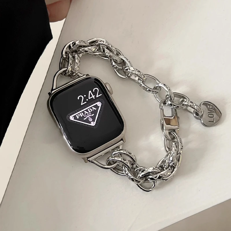 适用apple watchs9表带朋克风金属链iwatch8代苹果手表7女款腕带