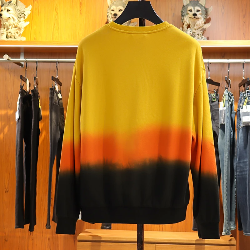 潮流青春男装尾货 青年春秋时尚渐变色百搭款宽松圆领卫衣9007