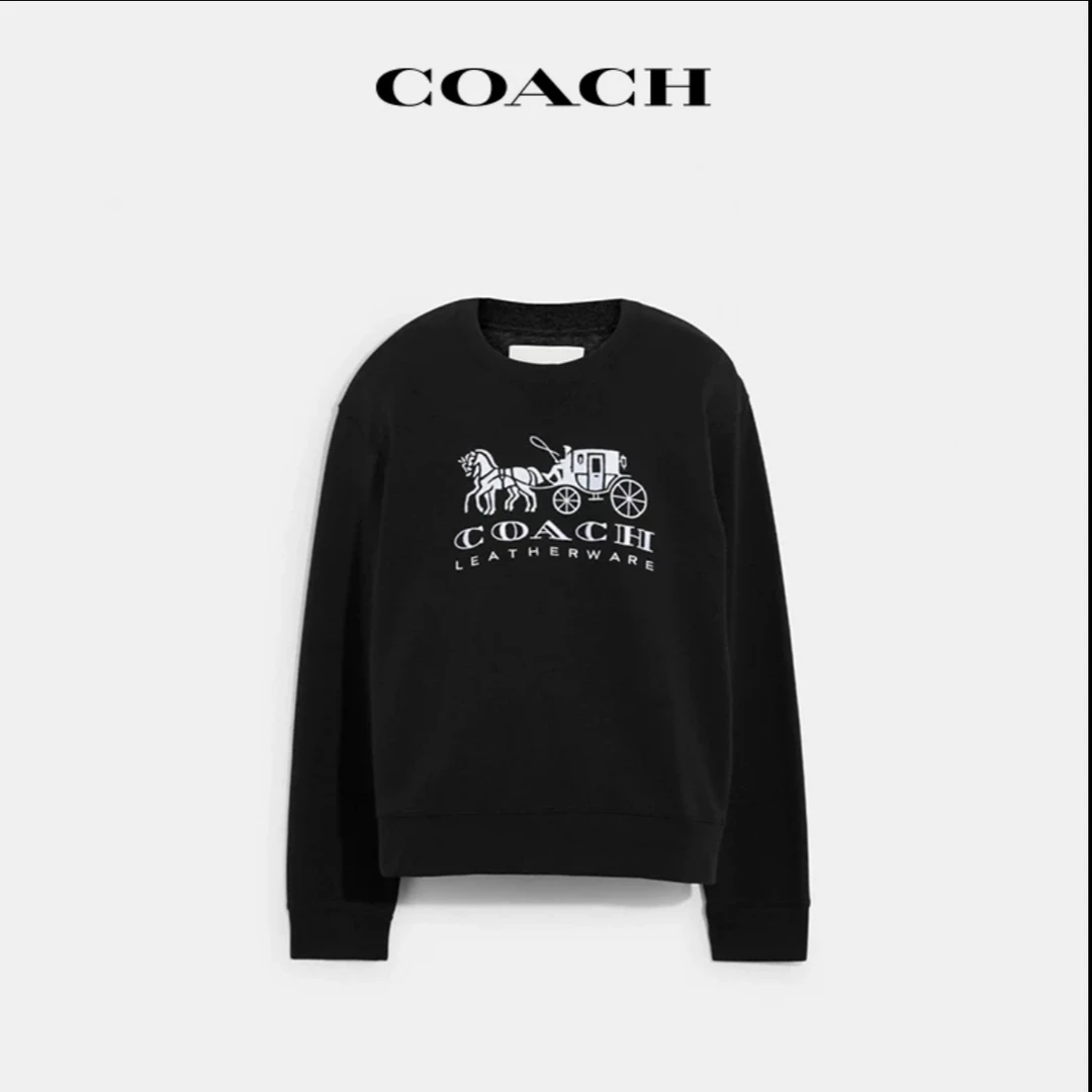 【倪倪专属】Coach/蔻驰马车印花圆领男女同款卫衣 黑色