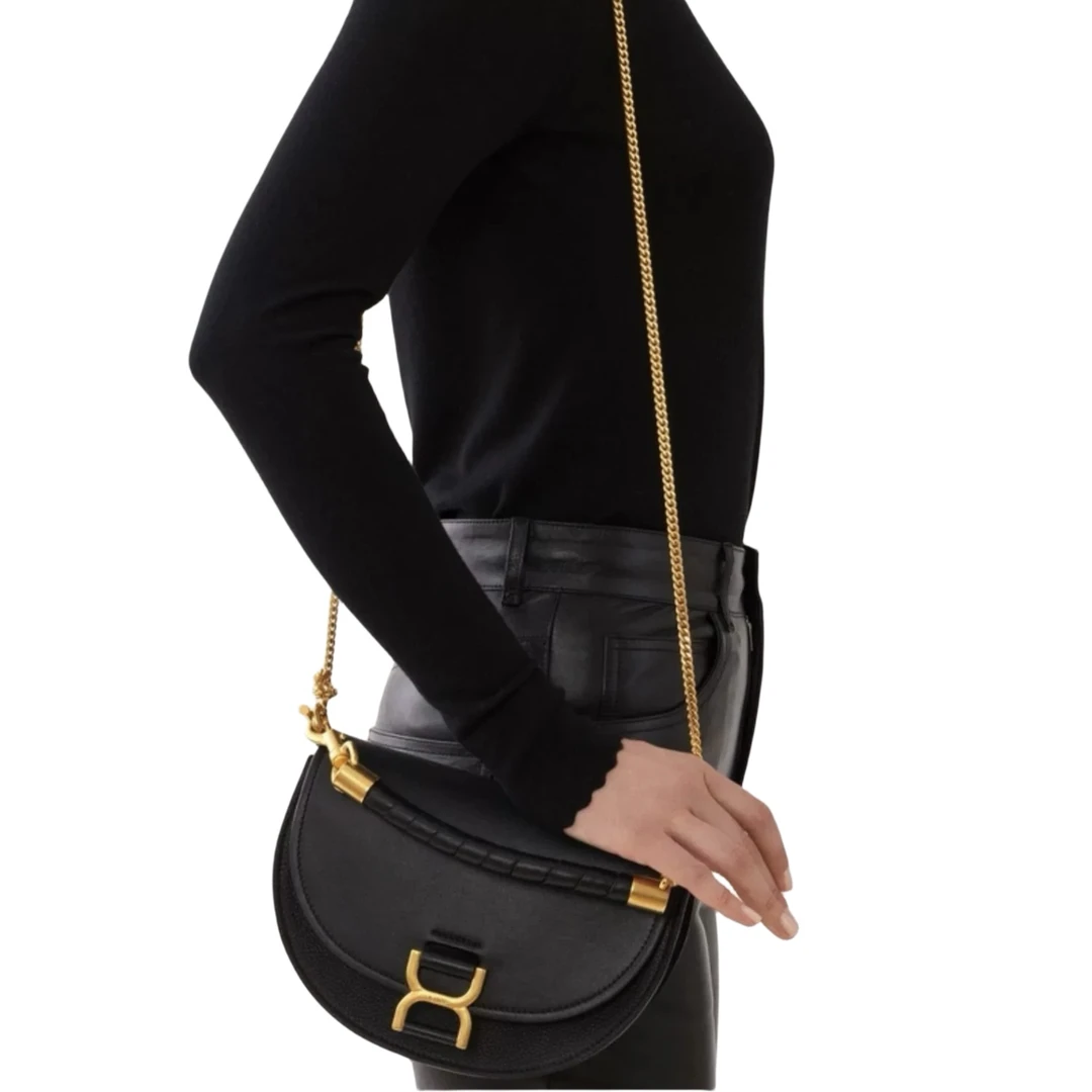 【MIA】C秋冬季新款高级简约复古马鞍轻奢定制系列牛羊拼皮半圆包