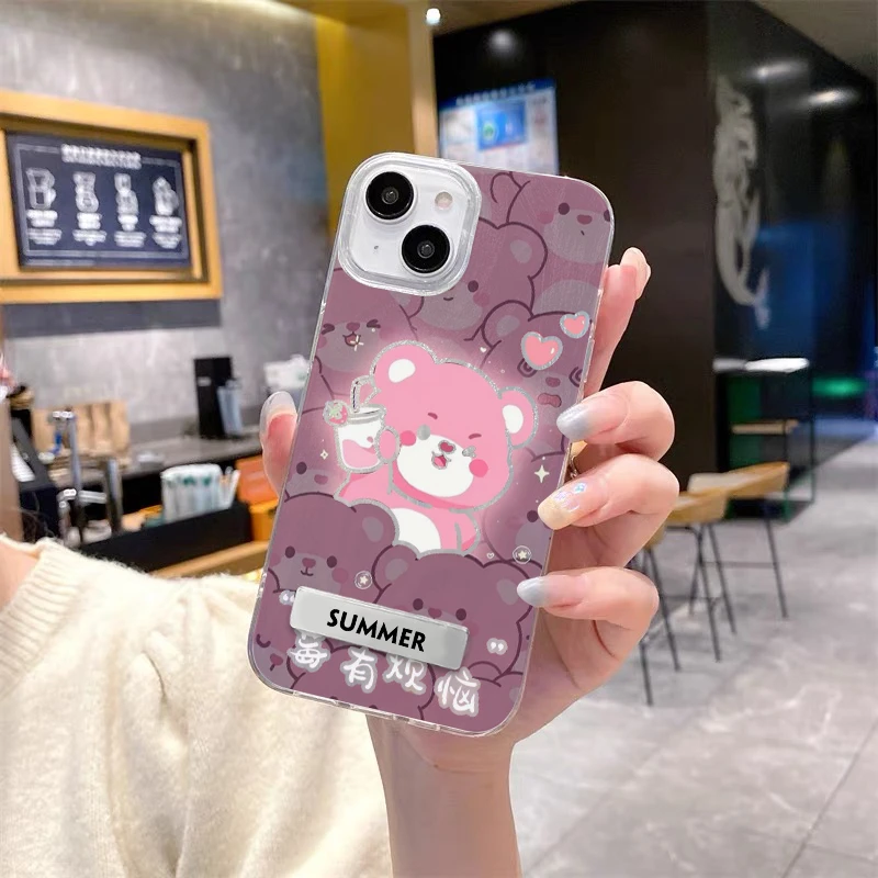适用苹果16华为小米草莓熊IMD羽纱可爱创意趣味卡通ins防摔手机壳