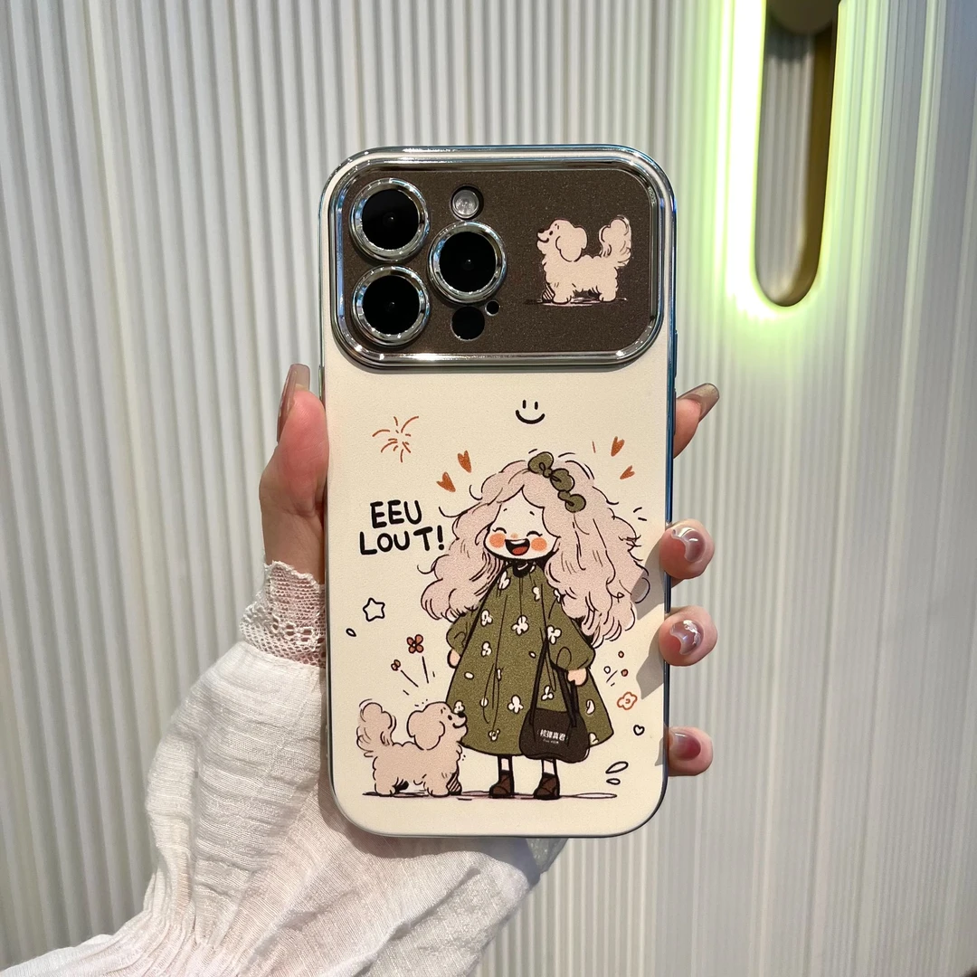 墨绿色秋天女孩狗狗适用苹果16华为70vivo小米oppo创意防摔手机壳
