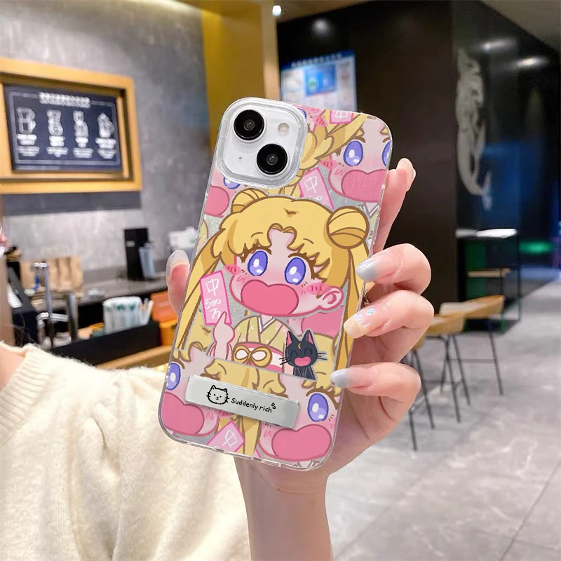 适用苹果16华为小米美少女中500万IMD羽纱创意ins卡通防摔手机壳