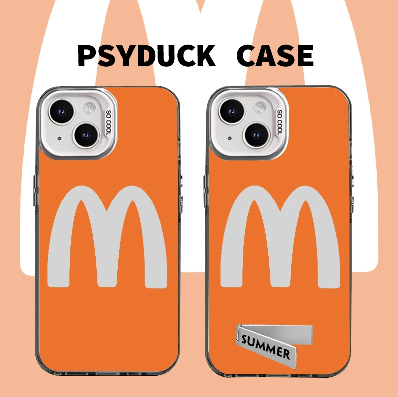 适用苹果16华为小米14镂空橙m彩银创意文字网红小众防摔手机壳