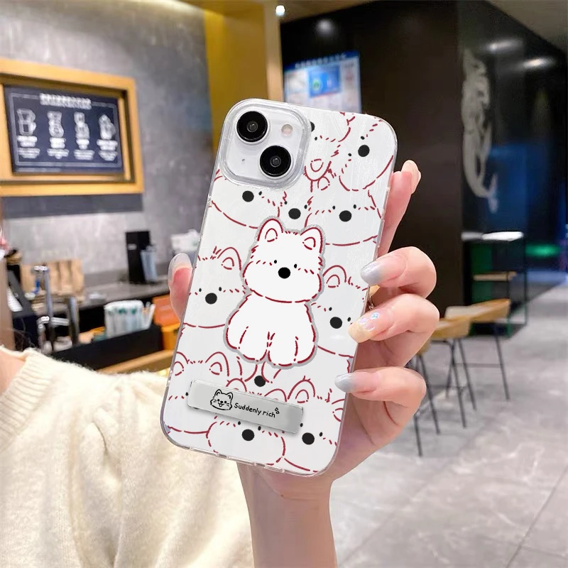 适用苹果16华为小米西高地狗狗IMD羽纱创意ins风卡通防摔手机壳