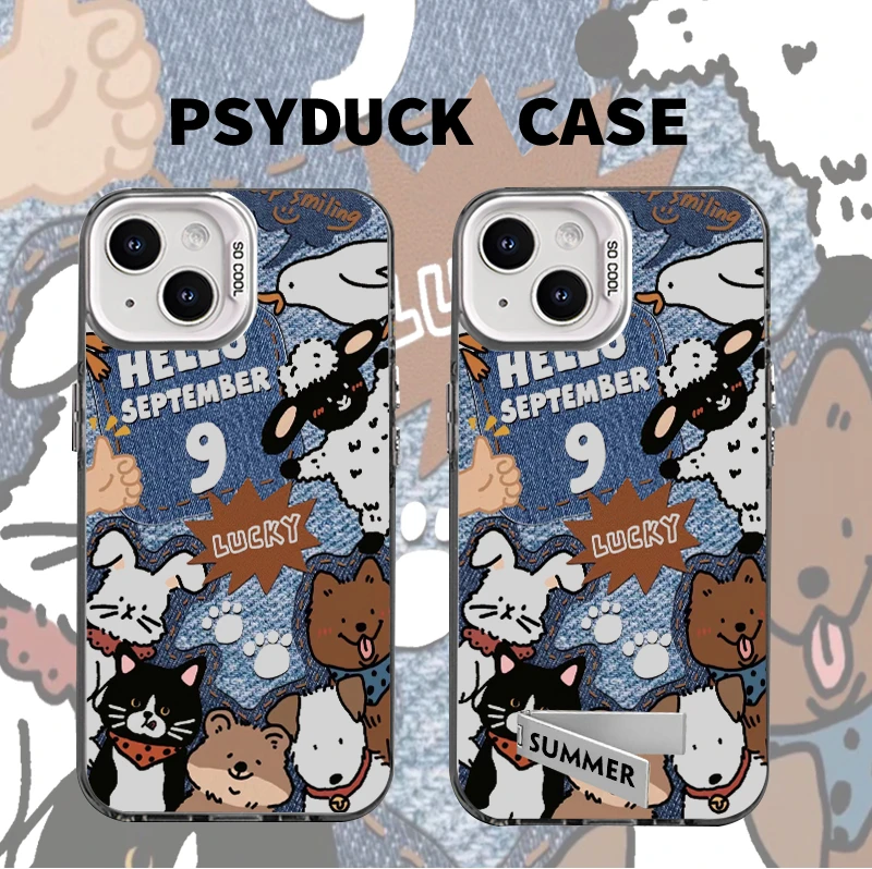 适用苹果16华为一加iQ小米牛仔可爱小动物彩银动漫小众防摔手机壳