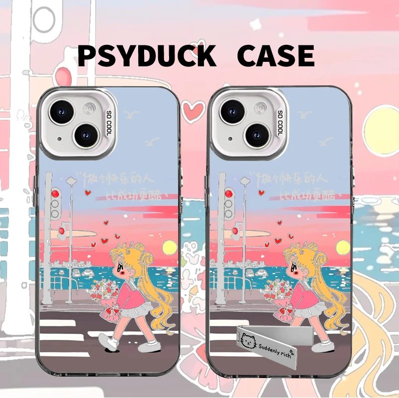 适用苹果16华为小米14美少女文案彩银网红动漫小众防摔手机壳