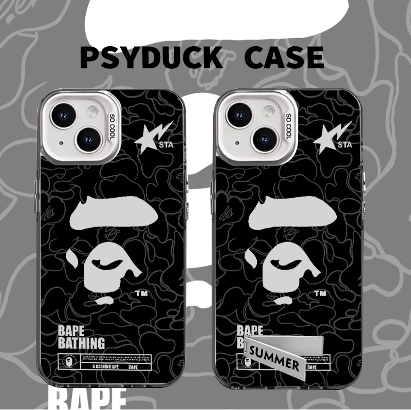 适用苹果16华为小米14猿人头黑彩银个性网红动漫小众防摔手机壳