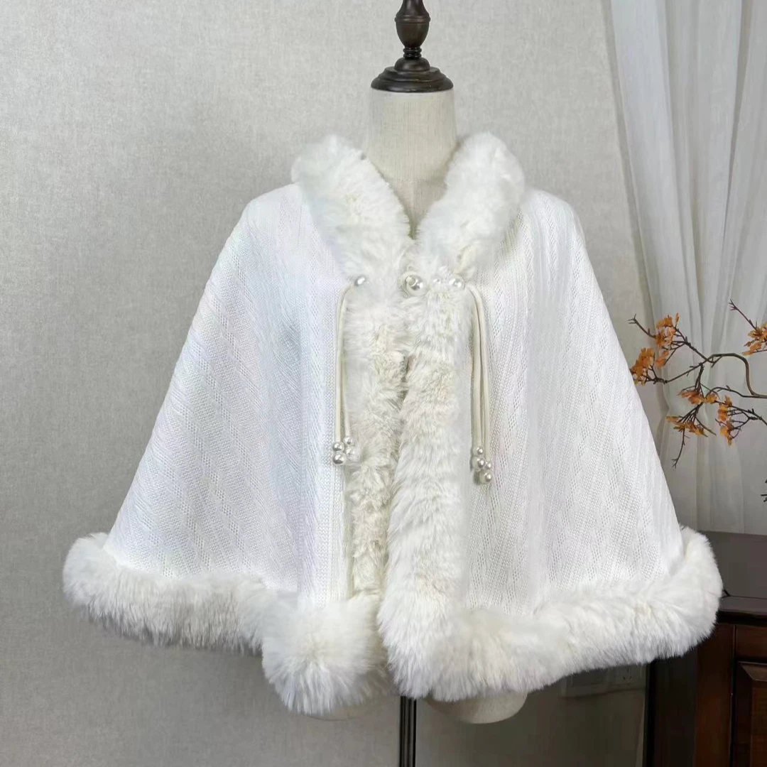 【今喜】高档外搭秋冬披风云肩披肩 国风冬款毛绒百搭白色网红款