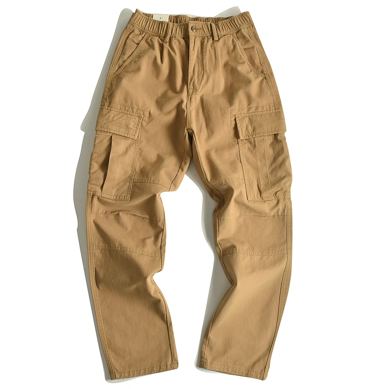 8508秋冬重磅多口袋工装裤男士直筒休闲裤纯棉松紧腰户外宽松长裤