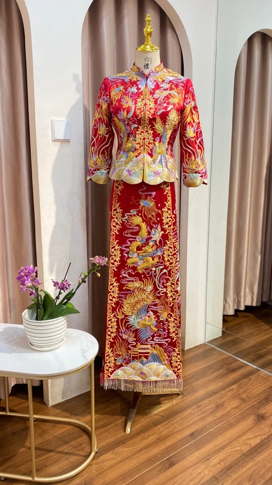 六礼嫁衣七彩锦鲤小五福龙凤褂秀禾（需来门店量三围定做）