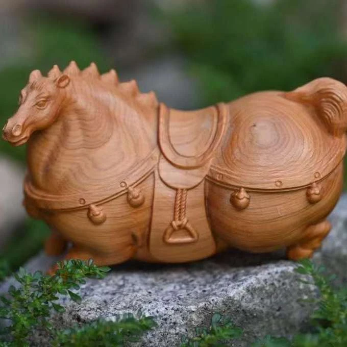太行崖柏木雕马上有钱唐马手把件把玩实木雕刻动物生肖马摆件