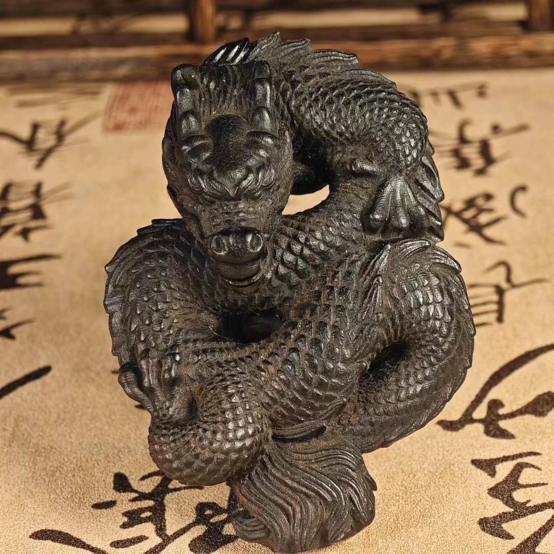 印尼达拉干木雕盘龙镂空飞龙客厅摆件随身盘玩文玩手把件家居