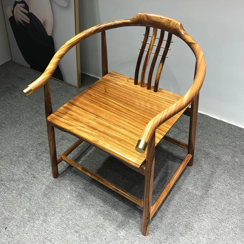 新中式乌金木圈椅实木主人椅扶手椅休闲椅茶椅围椅家用太师椅靠椅