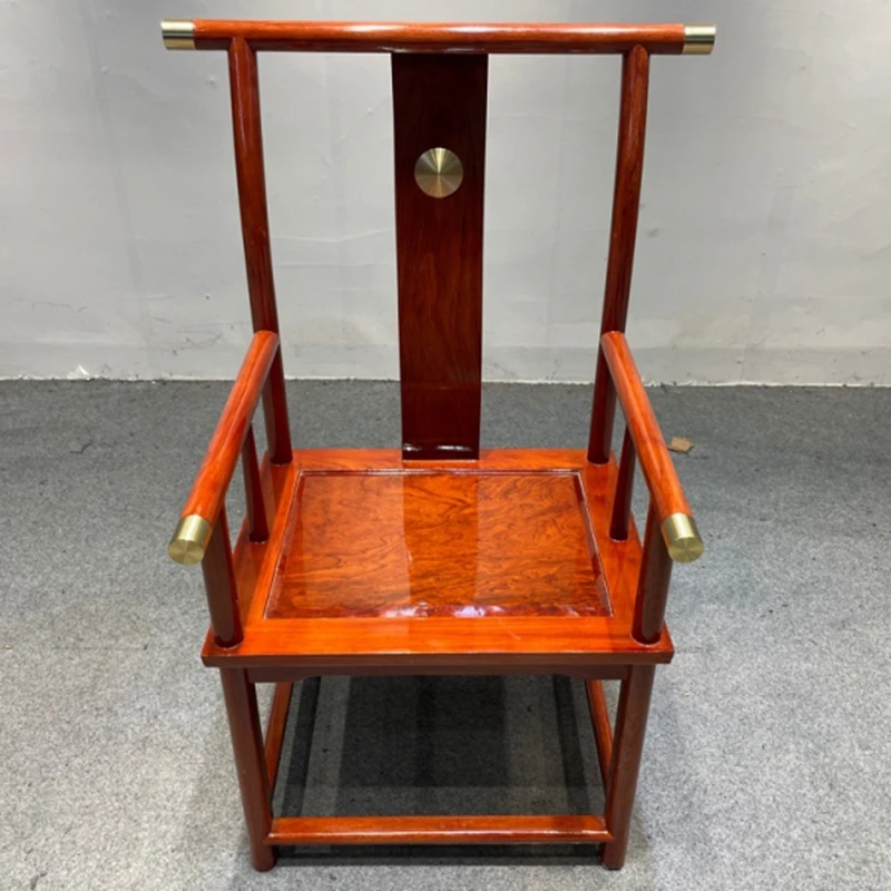 实木巴花带铜官帽椅圈椅办公桌椅茶台巴花宝座原木实木大板餐椅