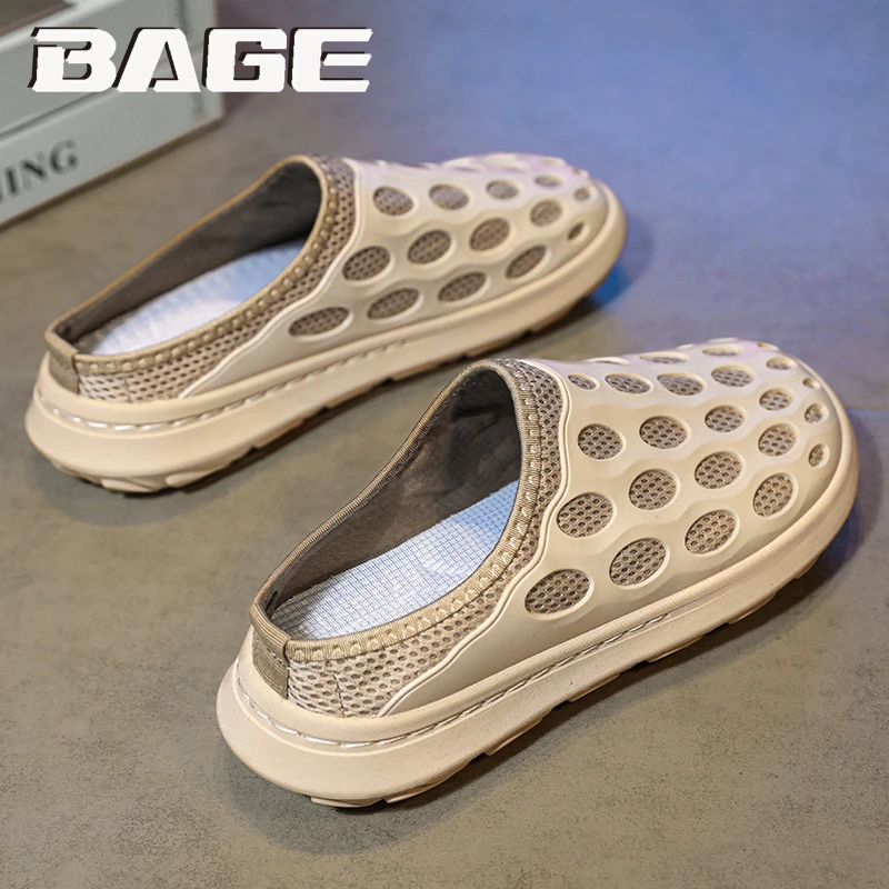 八哥凉鞋男夏季外穿防滑网面镂空洞洞半拖鞋男士运动沙滩包头凉拖