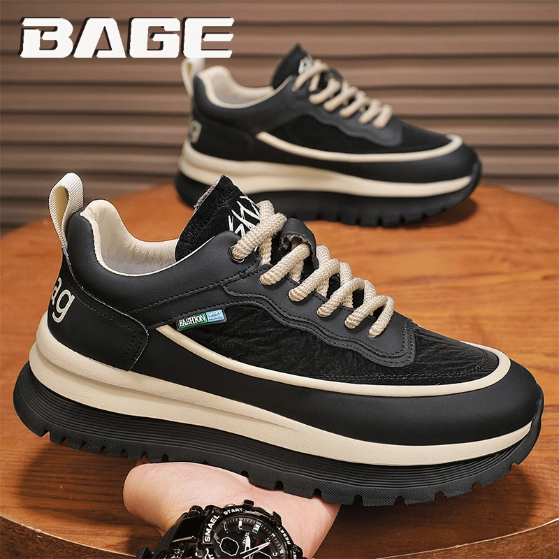 八哥厚底阿甘男鞋冬季黑色防水皮面工作劳保鞋男士防滑运动老爹鞋