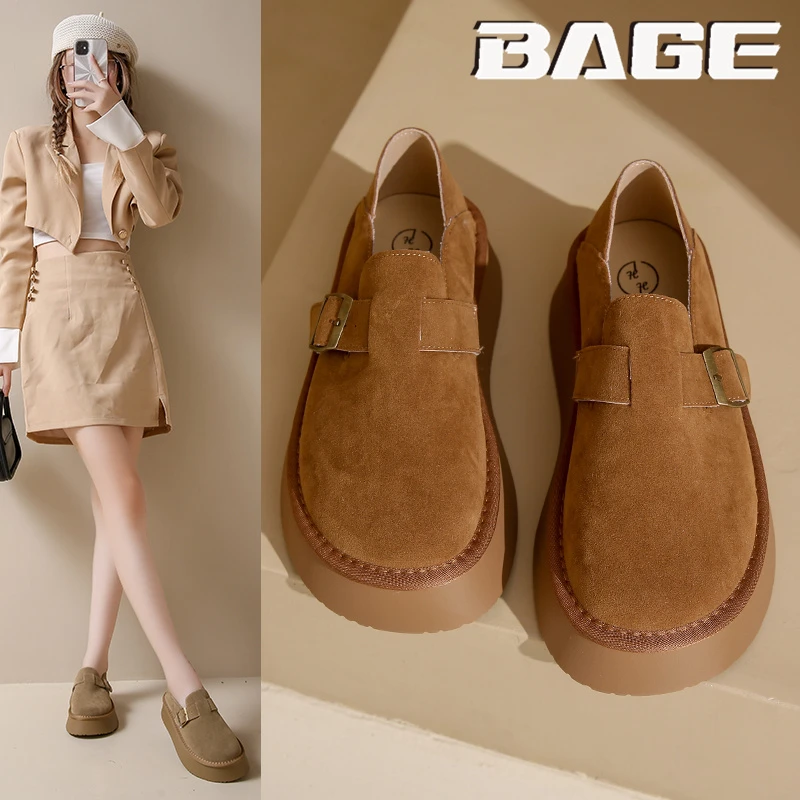 八哥厚底勃肯鞋女百搭增高美拉德乐福鞋冬季2025新款面包勃肯单鞋