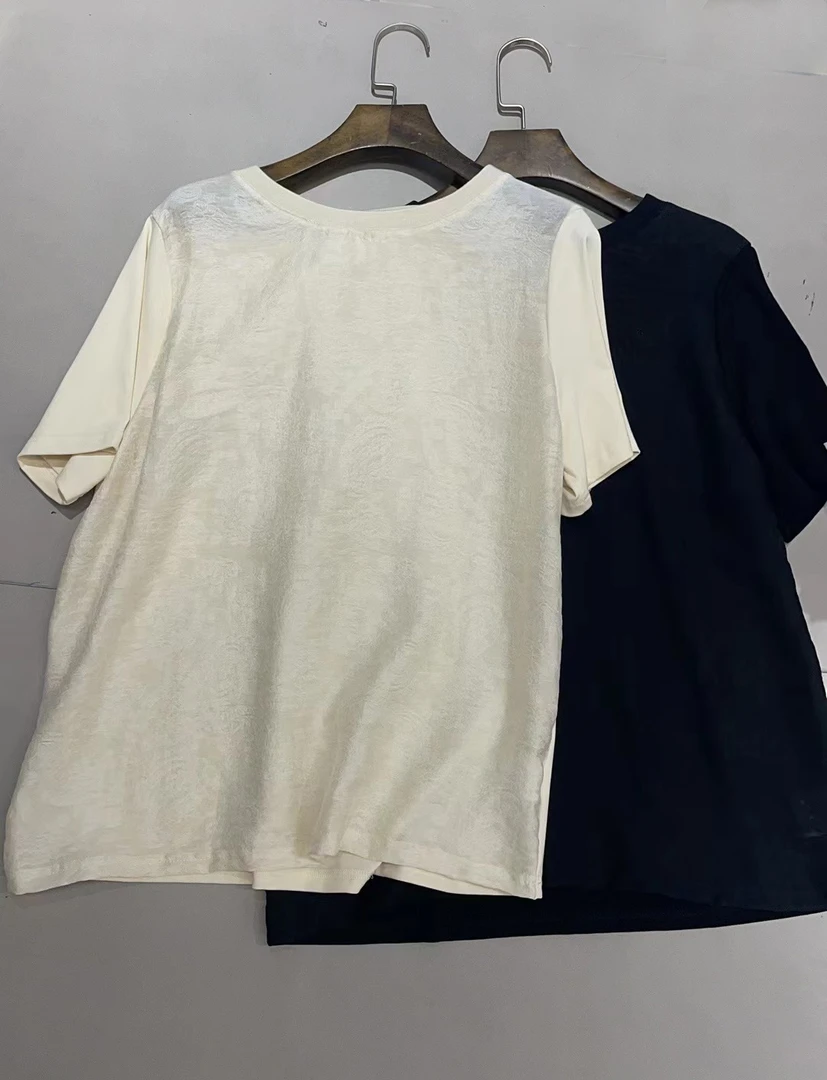 H【蔓花林系列】苼木之时尚休闲绸纹T丝短袖衬衫女上衣78595