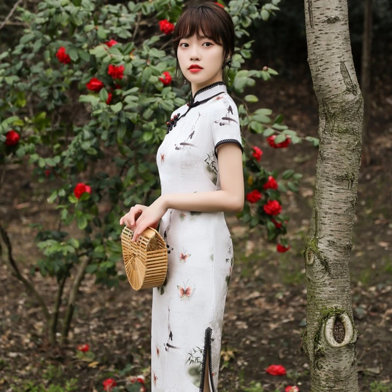 断码清仓HH 272 双层中长款旗袍*B高考毕业季蕾丝显瘦气质夏季