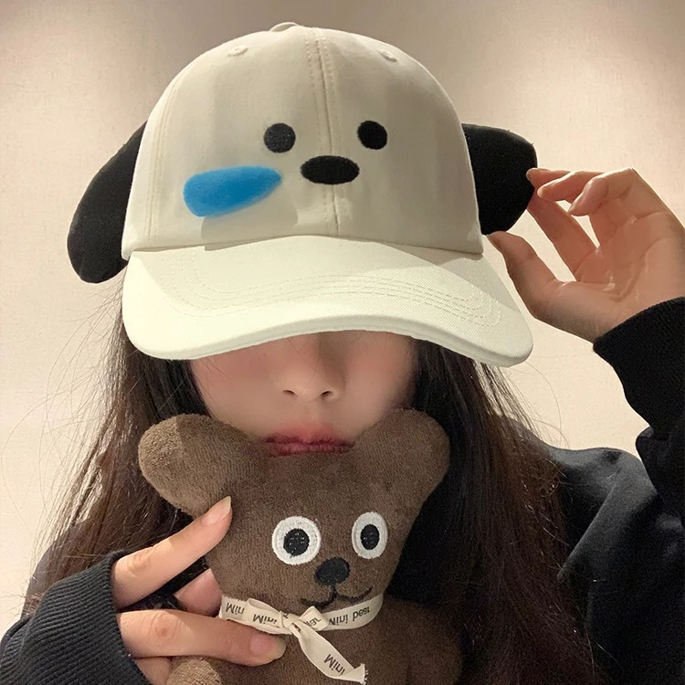 可爱瞌睡小狗棒球帽女夏季2024新款甜妹显脸小防晒遮阳鸭舌帽子