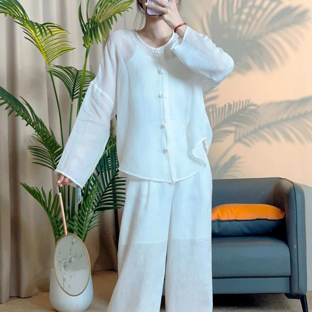 如愿｜新中式显瘦春夏上衣女百搭夏季宽松禅意对襟圆领100支纯苎麻