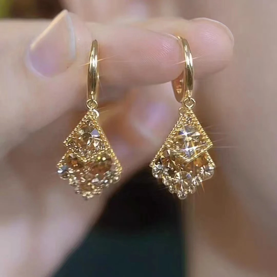 铜合金耳饰 新款高级感菱形耳扣耳环女网红时尚轻奢显脸瘦耳饰潮