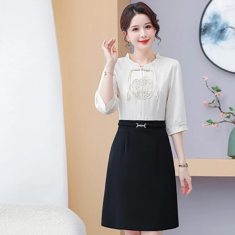 连衣裙2024新款中年妈妈夏季显瘦时尚百搭遮肚洋气中式裙子百搭