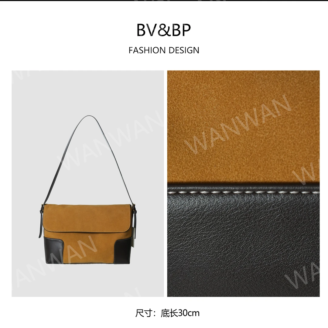 BV&BP新款磨砂雅丹大容量翻盖大饭盒单肩手提女包BV240935-棕色