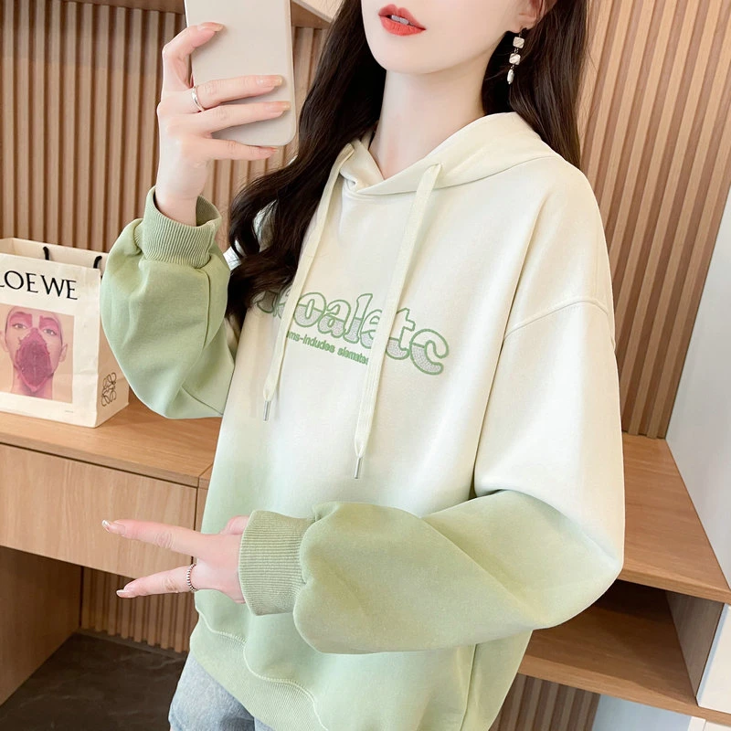 渐变色连帽卫衣女2025新款春秋季韩版宽松薄款学生小清新百搭外套