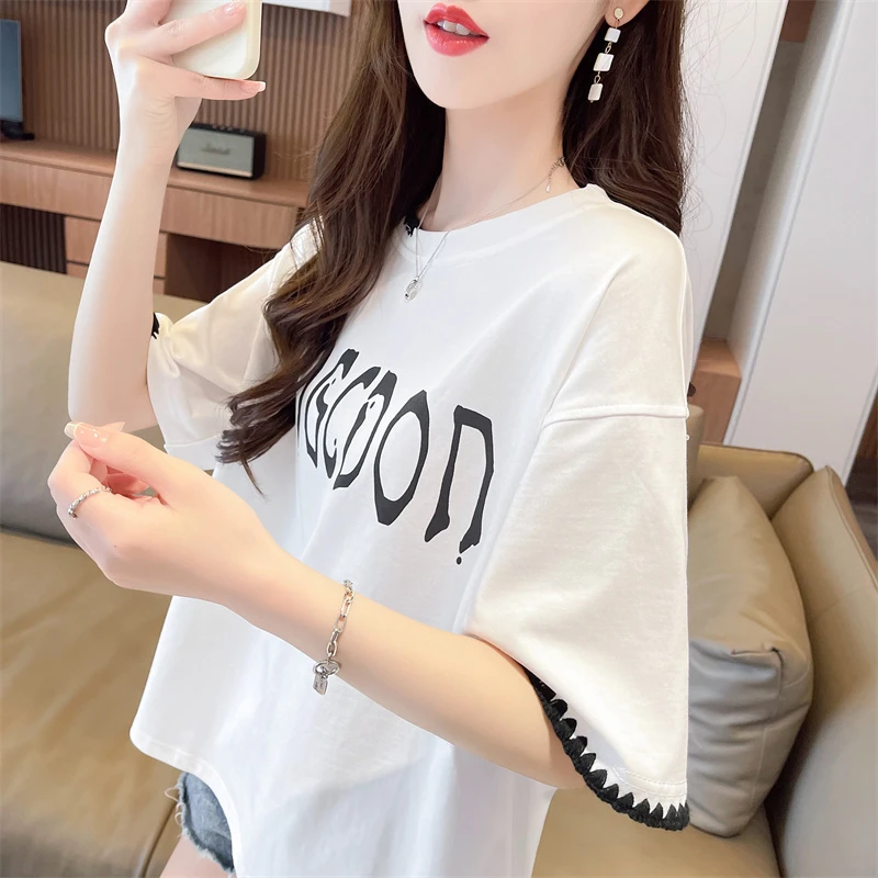 短袖t恤女2024新款夏季韩版宽松大码女装撞色设计感小众洋气上衣