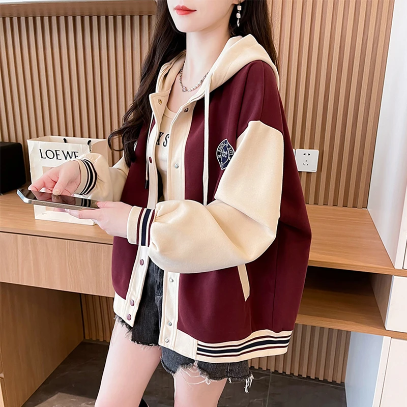 棒球服外套女2025新款春秋季韩版宽松薄款百搭撞色学生开衫卫衣潮