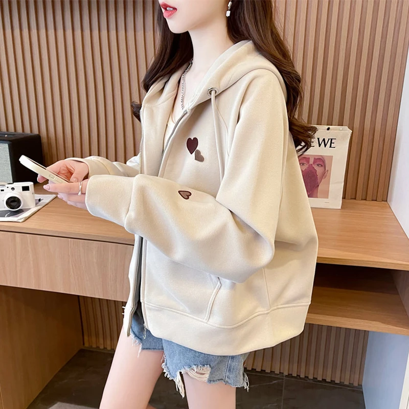 卫衣女2025新款秋冬韩版宽松加绒加厚设计感小众重工拉链开衫外套