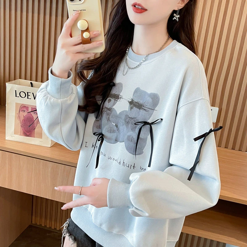 蝴蝶结卫衣女2024新款春秋季韩版宽松薄款学生设计感小众上衣外套