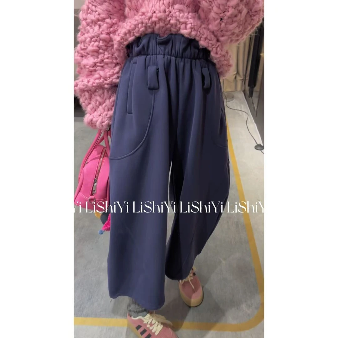 【时髦王】净色廓形松紧腰加绒百搭显瘦七分休闲裤24576-1